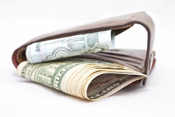 Brieftasche mit Dollars und Rubel — Stockfoto