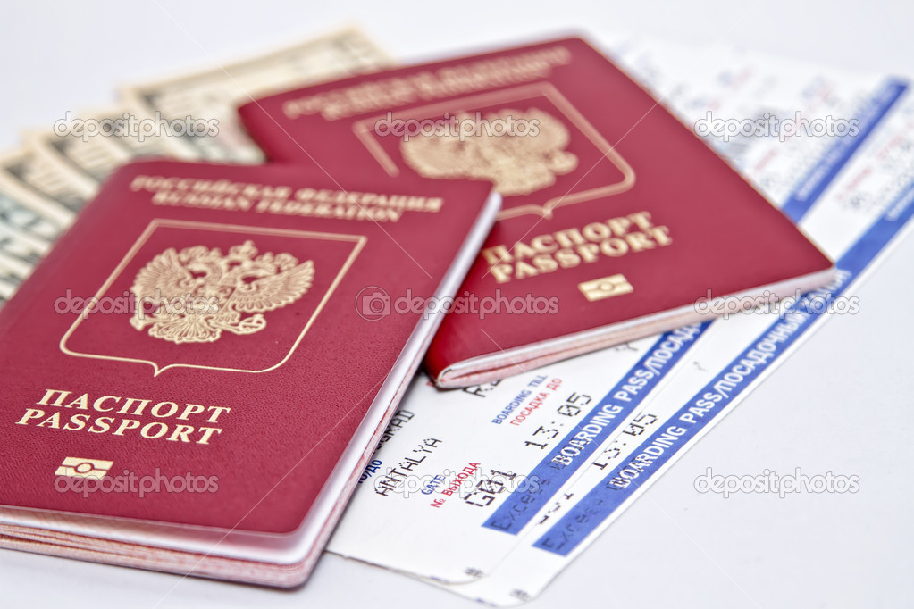 International passport, cash and tickets to airplane