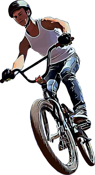 Imagen Vectorial Color Ciclista Bmx Realizando Trucos Extremos — Vector de stock