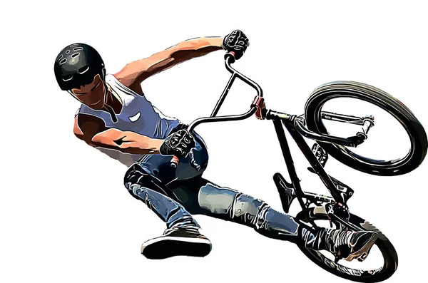 Imagen Vectorial Color Ciclista Bmx Realizando Trucos Extremos — Vector de stock