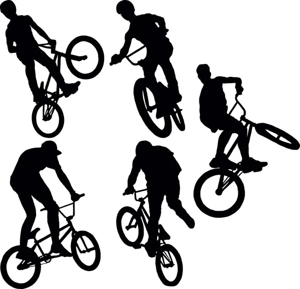 Bmx Motosikletli Bir Grup Sporcu Dublörlük Yapıyor — Stok Vektör