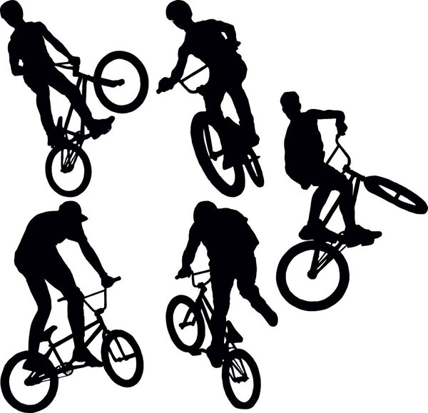 A set of pattern of athletes on BMX bikes performing stunts