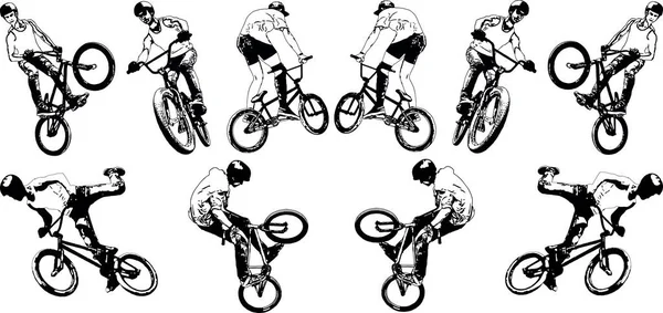Bmx自行车上不同把戏的黑白矢量把戏 — 图库矢量图片