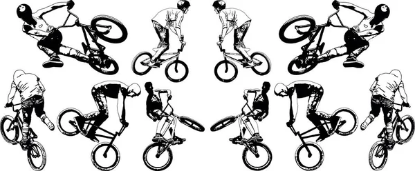 Trucos Vectoriales Blanco Negro Diferentes Trucos Bicicleta Bmx — Archivo Imágenes Vectoriales