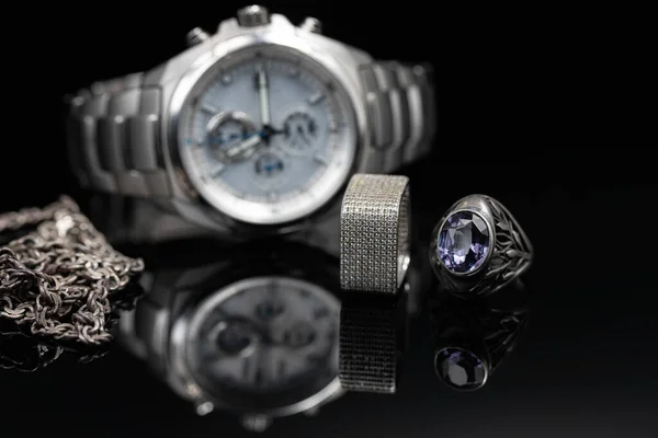 Relojes Para Hombre Caja Titanio Joyas Para Mujer Plata — Foto de Stock