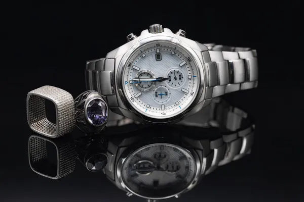 Men Watches Titanium Case Women Jewelry Made Silver — Stock Photo, Image