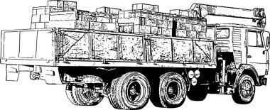 Vinç patlama kamyonunun siyah beyaz vektör görüntüsü
