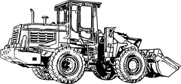 Image vectorielle noir et blanc d'un grand bulldozer de construction — Image vectorielle
