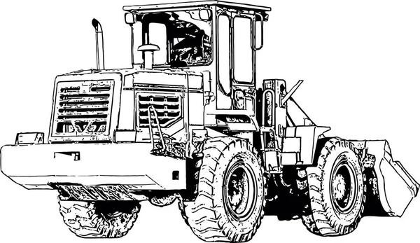 Image vectorielle noir et blanc d'un grand bulldozer de construction — Image vectorielle