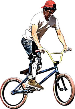 BMX üzerinde ekstrem dublörlük yapan bir bisikletçinin renk vektör görüntüsü