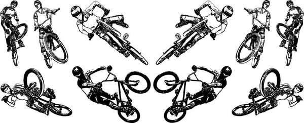 Vector image of a cyclist performing tricks — Vector de stock