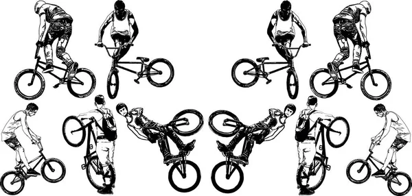 Vector image of a cyclist performing tricks — Stockvector