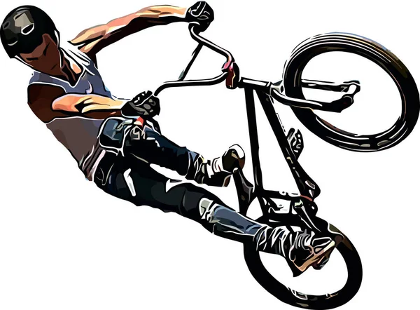 Color vector image of a cyclist on BMX performing extreme stunts — Stok Vektör