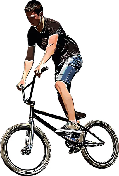 Barevný vektorový obraz cyklisty na BMX provádějícího extrémní kousky — Stockový vektor