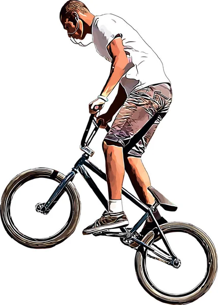 Color vector image of a cyclist on BMX performing extreme stunts — Vector de stock
