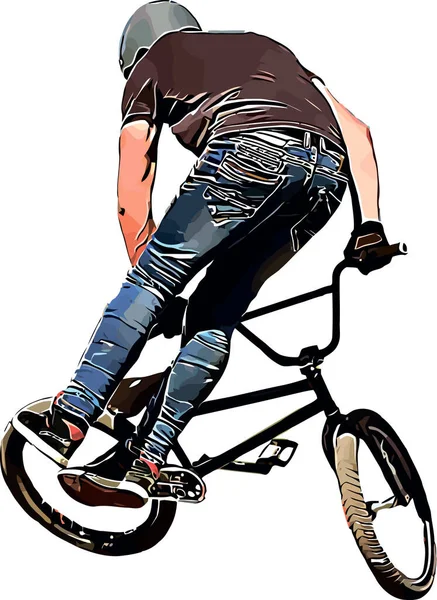 Imagem vetorial colorida de um ciclista no BMX realizando acrobacias extremas —  Vetores de Stock