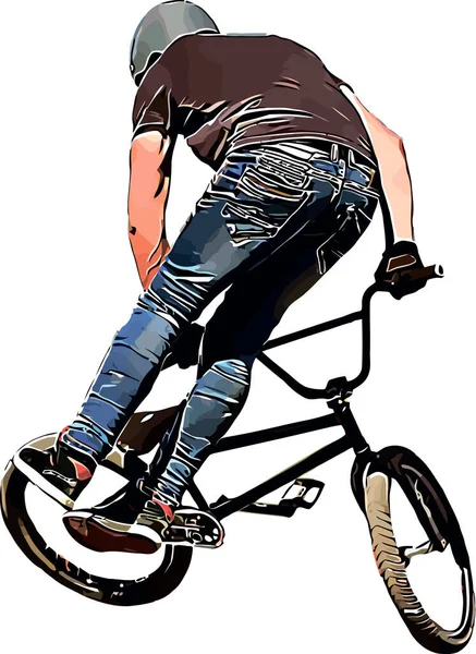 Color vector image of a cyclist on BMX performing extreme stunts — ストックベクタ