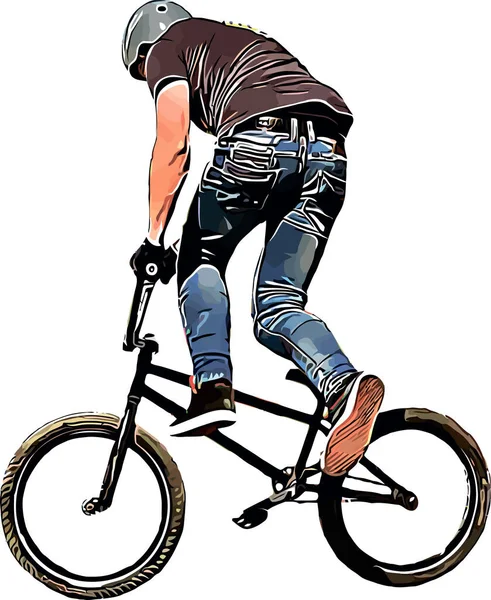 Color vector image of a cyclist on BMX performing extreme stunts — Stok Vektör