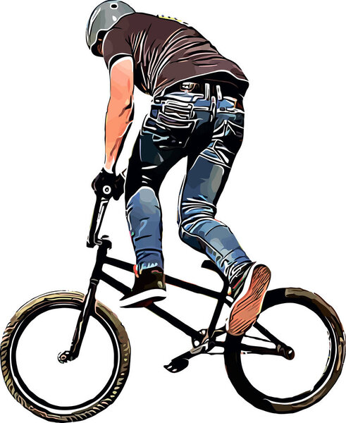 Color vector image of a cyclist on BMX performing extreme stunts