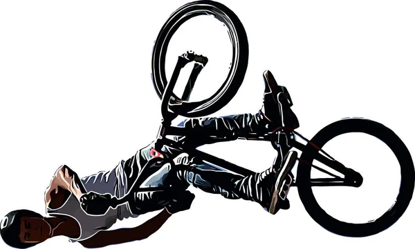 BMX上骑自行车的人做极端特技表演的彩色矢量图像 — 图库矢量图片