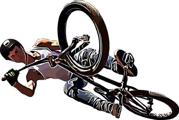 Color vector image of a cyclist on BMX performing extreme stunts — стоковый вектор