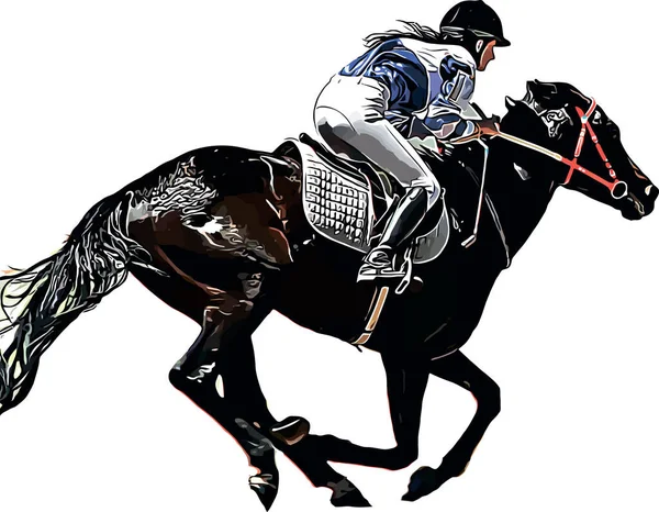 Racehorse with jockey at races. Isolated on a white background — ストックベクタ