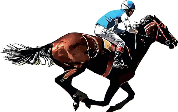 Racepaard met jockey op races. Geïsoleerd op een witte achtergrond — Stockvector