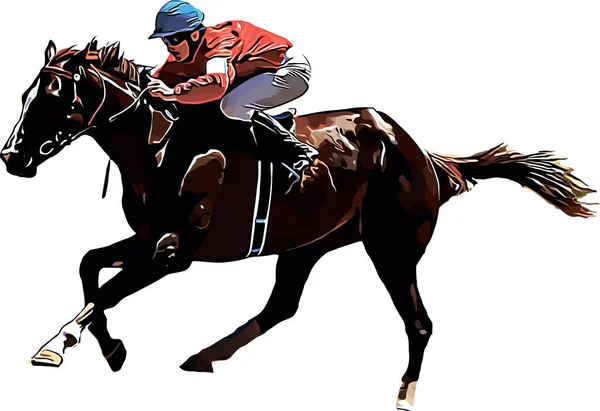 Racehorse with jockey at races. Isolated on a white background — ストックベクタ