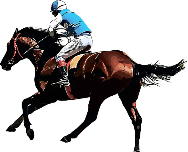 Racepaard met jockey op races. Geïsoleerd op een witte achtergrond — Stockvector