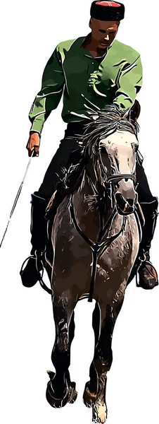 Cossacos com sabres executam truques em cavalos de corrida — Vetor de Stock