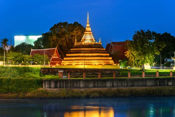 Pagoda Con Río Provincia Phitsanulok — Foto de Stock