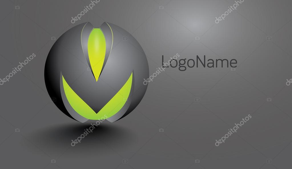 Black bowl with light green interior as a mask or 3D volumetric letters M hovering above the surface
