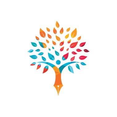 Eğitim sigortası ve logo konsepti. Kalem ve insan ağaç simgesi logosu.