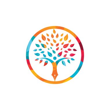 Eğitim sigortası ve logo konsepti. Kalem ve insan ağaç simgesi logosu.
