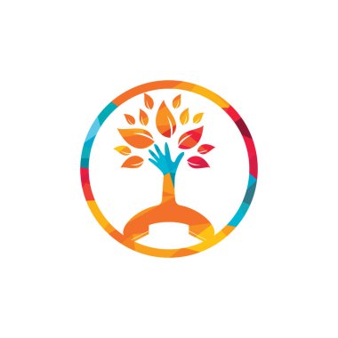 Doğanın vektör logosu tasarımı. El seti ve el ağacı simgesi tasarım şablonu.