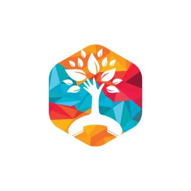 Doğanın vektör logosu tasarımı. El seti ve el ağacı simgesi tasarım şablonu.