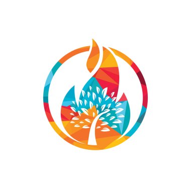 Ateş ağacı vektör logosu tasarım şablonu. Alev doğa simgesi logosu kavramı.