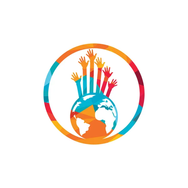Modèle Conception Logo Vectoriel Mains Monde Concept Logo Soutien Mondial — Image vectorielle