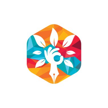 Eğitim sigortası ve logo konsepti. Kalem ve el ağacı simgesi logosu.
