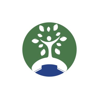 Doğanın vektör logosu tasarımı. El seti ve insan ağaç ikonu tasarım şablonu.