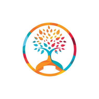 Doğanın vektör logosu tasarımı. El seti ve insan ağaç ikonu tasarım şablonu.