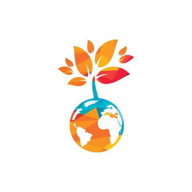 Küresel ağaç vektör logosu tasarım şablonu. Gezegen ve eko sembolü veya simgesi.