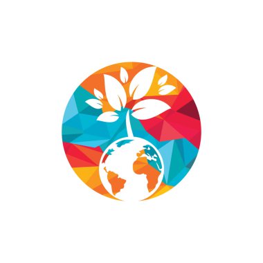 Küresel ağaç vektör logosu tasarım şablonu. Gezegen ve eko sembolü veya simgesi.