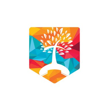 Kiliseye logo konsepti denir. Handset ve kilise ağacı vektör logosu tasarımı.