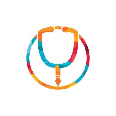 Tıbbi eğitim vektör logosu tasarımı. Kalem ucu ve steteskop vektör simgesi tasarımı.