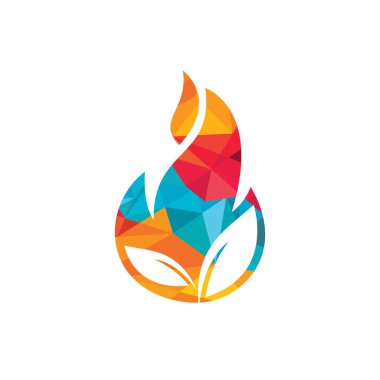 Ateş yaprağı vektör logosu tasarımı. Çevre yeşili alternatif enerji logosu tasarım şablonu.