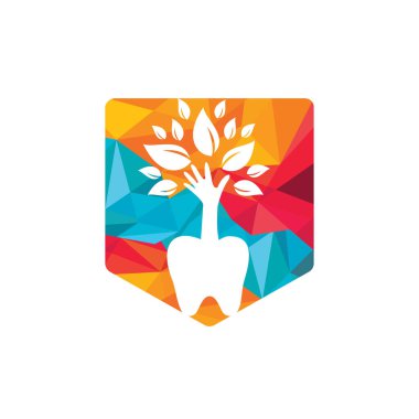Diş bakımı vektör logosu şablonu. Diş ve el ağacı simgesi tasarımı.