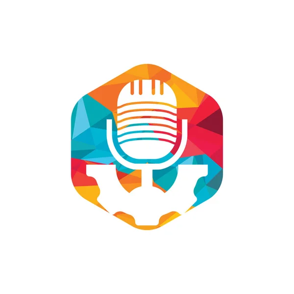 Gear Podcast Vektör Logo Tasarım Şablonu Çark Mikrofon Simgesi Tasarımı — Stok Vektör
