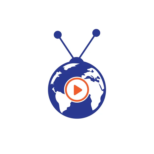 グローバルTvベクトルロゴデザインコンセプト 世界のテレビのアイコンのデザイン — ストックベクタ