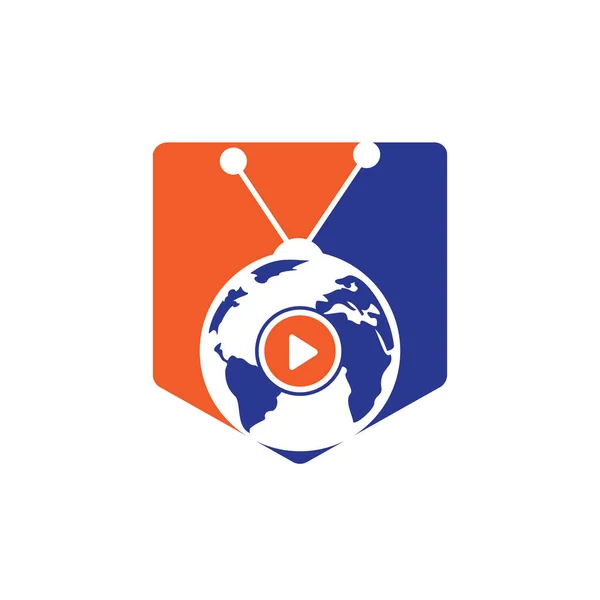 グローバルTvベクトルロゴデザインコンセプト 世界のテレビのアイコンのデザイン — ストックベクタ